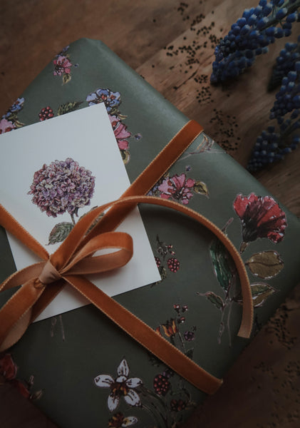 Purple hydrangea card, small flat card