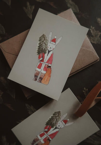 Winter bunny with a tree/small flat card