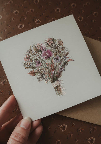 Bouquet with sweet peas, folded card