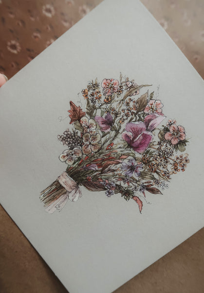 Bouquet with sweet peas, folded card