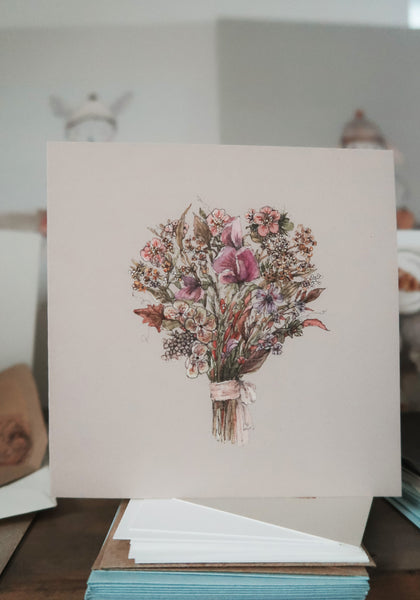 Bouquet with sweet peas, folded card