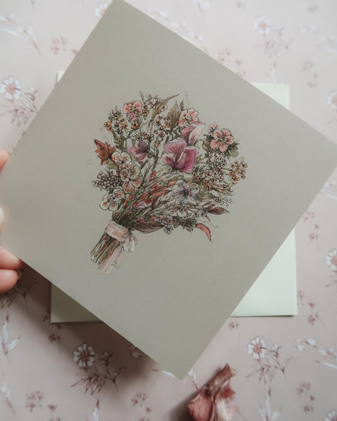 Bouquet with sweet peas, folded card