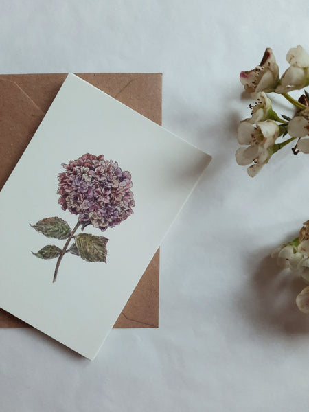 Purple hydrangea card, small flat card