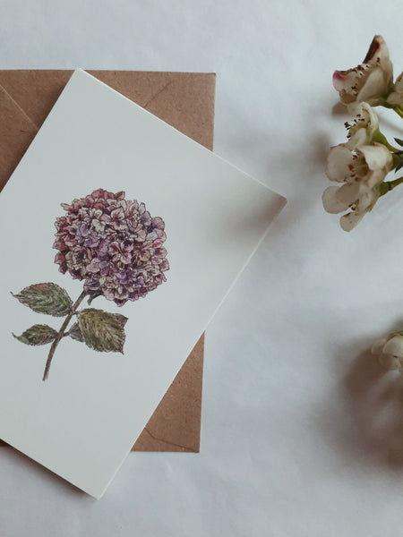 Purple hydrangea card, small flat card