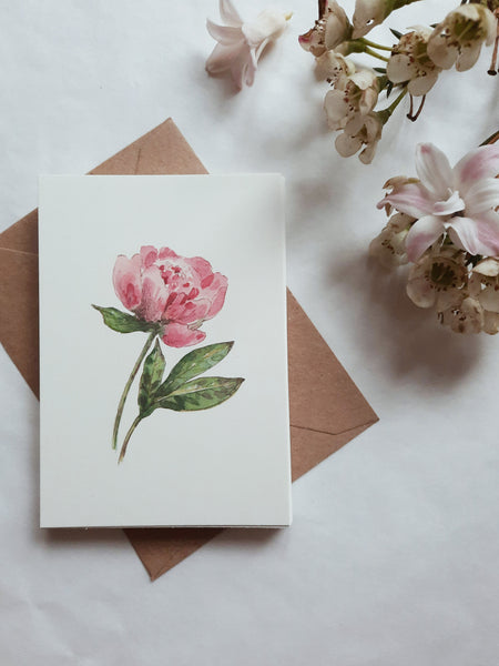 Pink peony card, small flat card