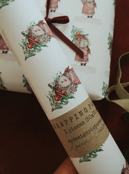 SET OF 3 pieces Hedgehogs white wrapping paper