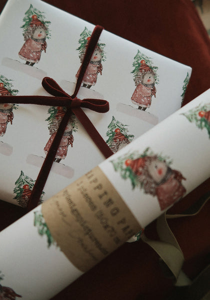 Hedgehogs white wrapping paper