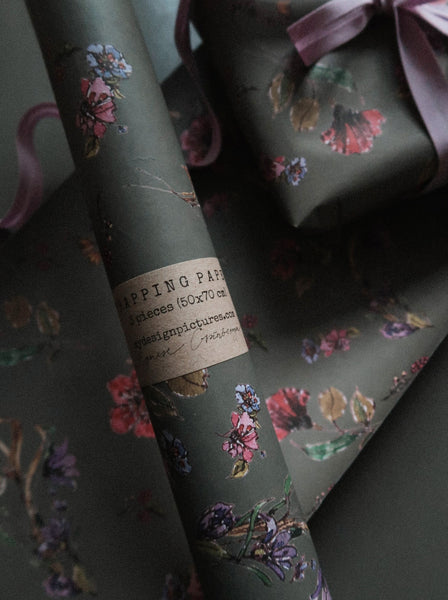 Flowers on dark grey wrapping paper