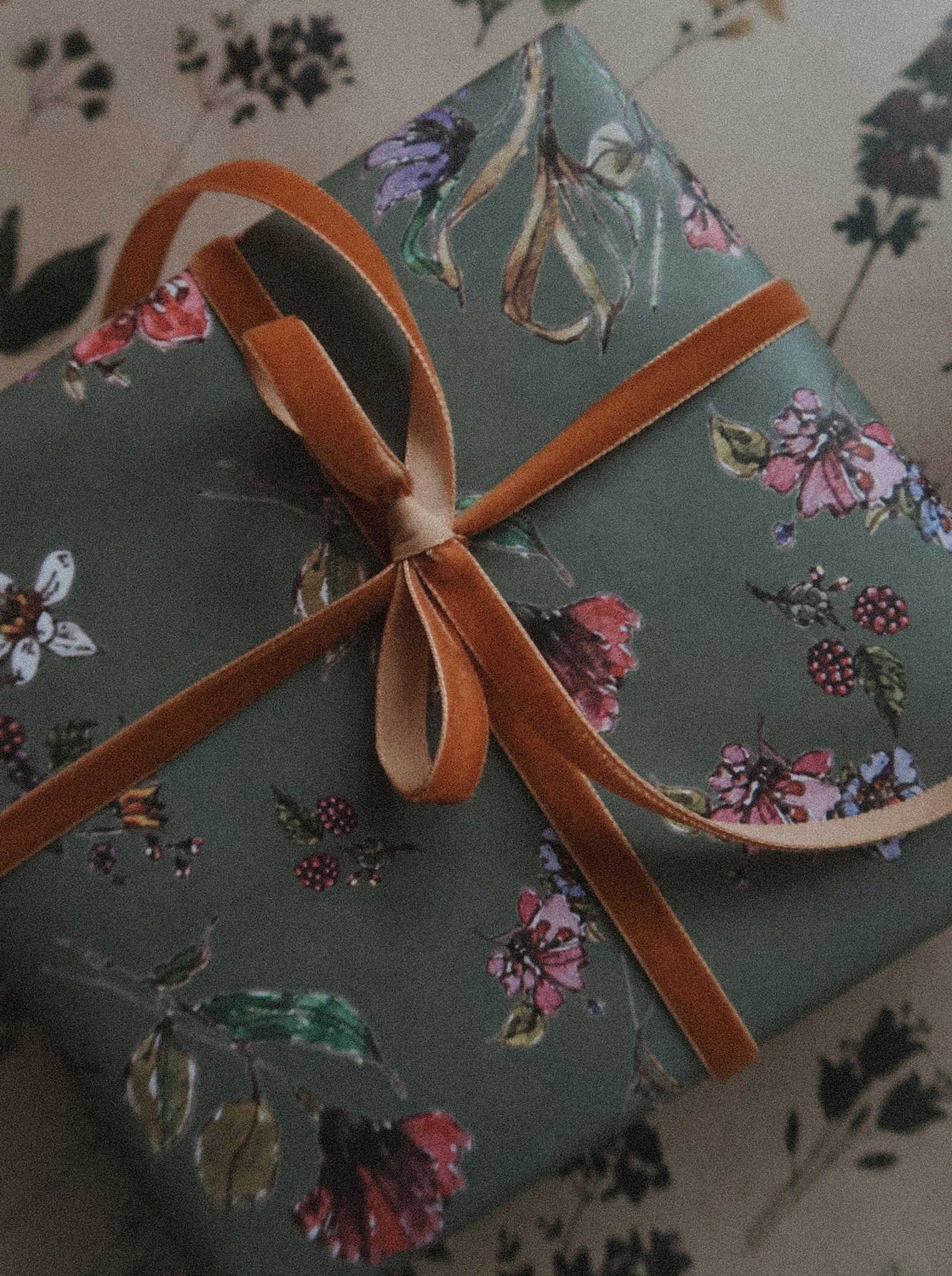 Flowers on dark grey wrapping paper