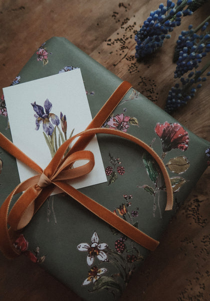 Flowers on dark grey wrapping paper