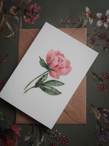 Pink peony card, small flat card