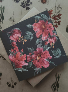 Deep pink floral card, folded card