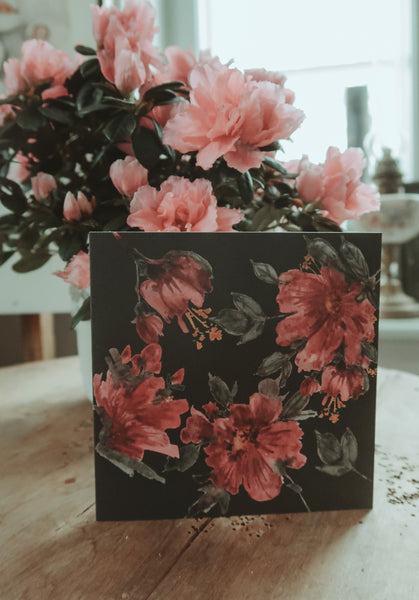 Deep pink floral card, folded card