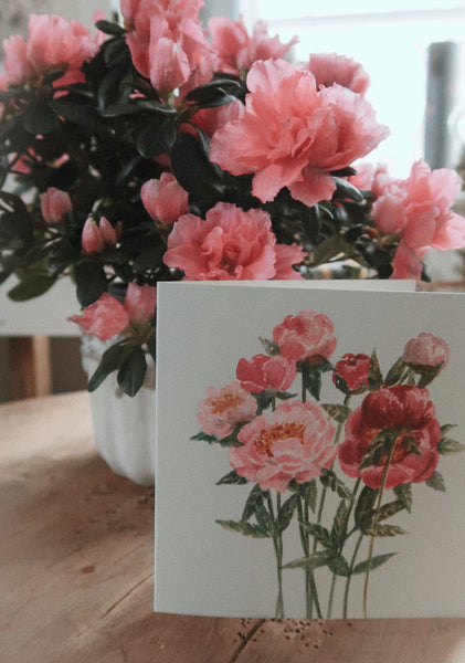 Pink peonies card, folded card