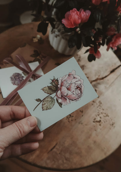 Vintage rose card, small flat card