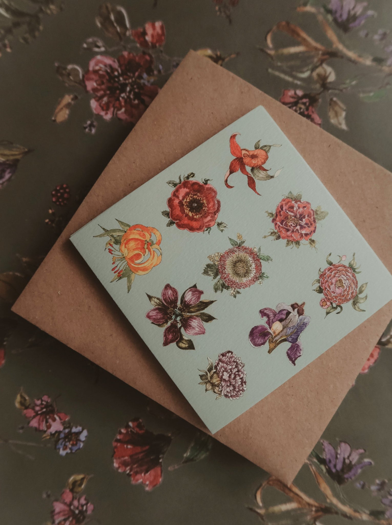 Small flowers on light blue small flat card
