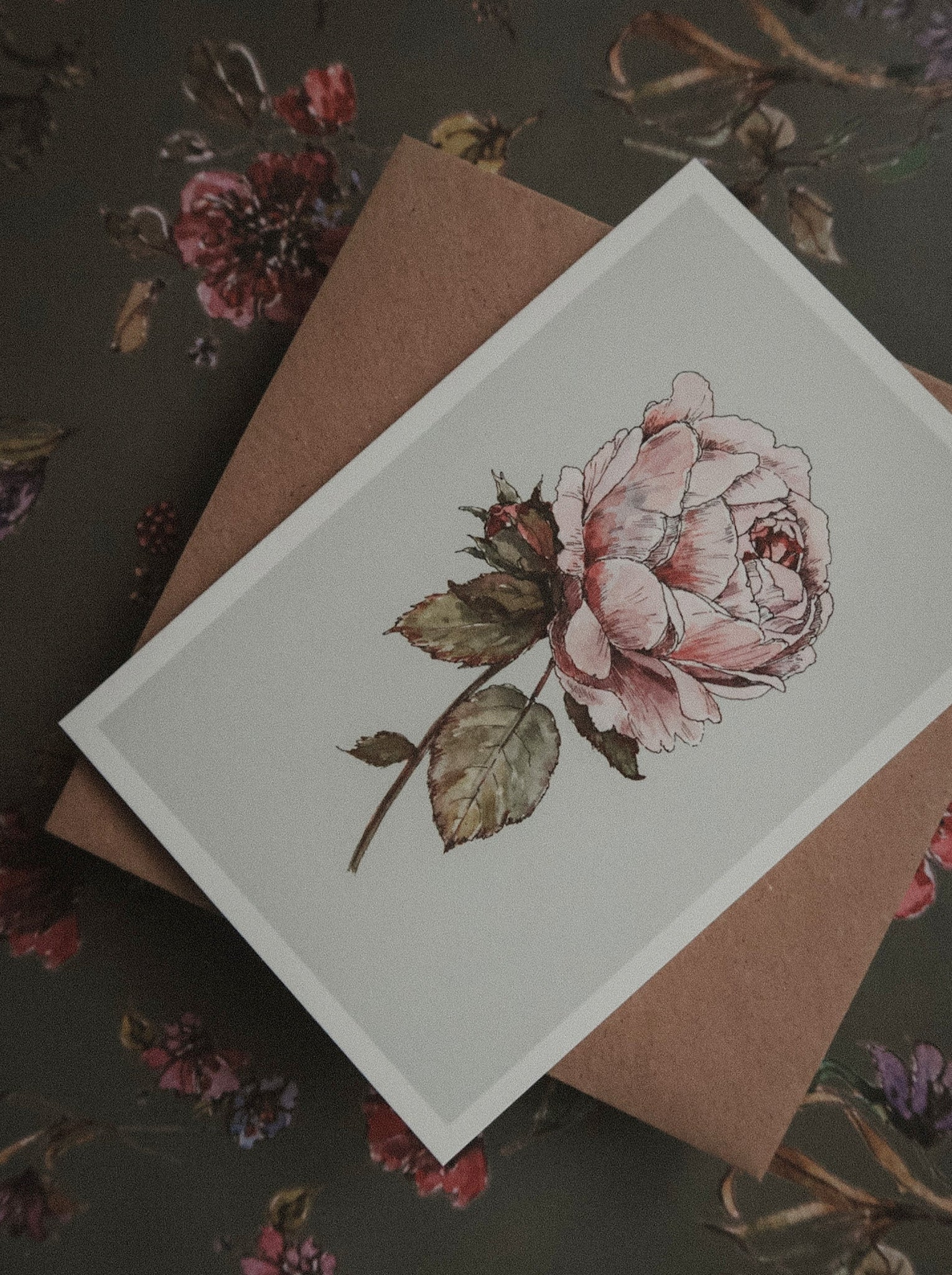 Romantic vintage rose card, folded card