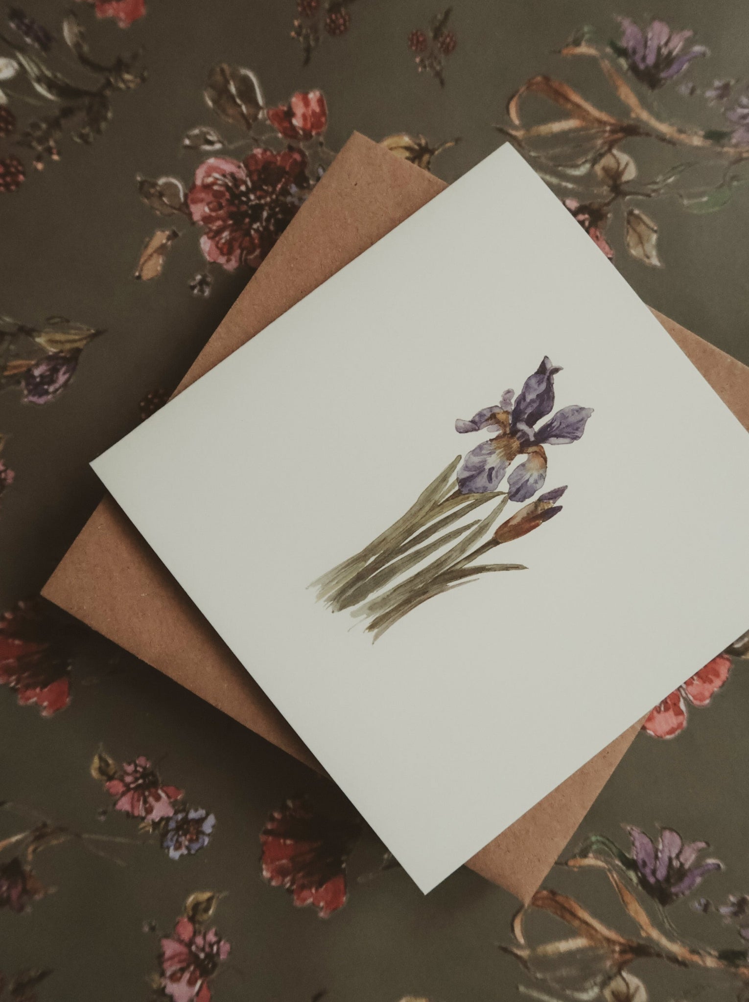 Blue iris flower, folded card