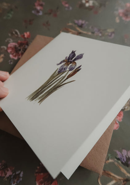 Blue iris flower, folded card