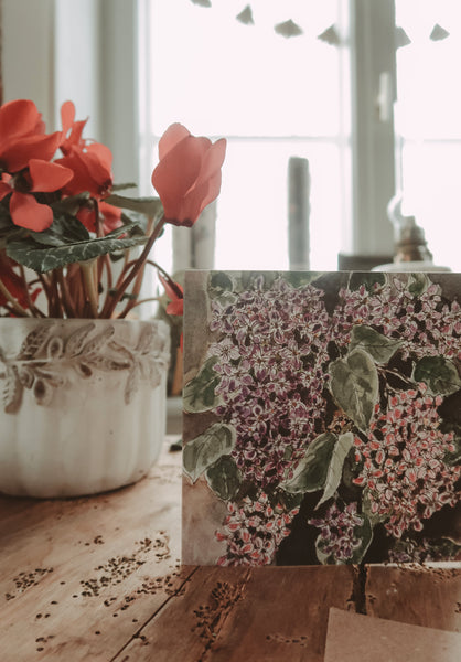 Purple and pink lilacs card, folded card