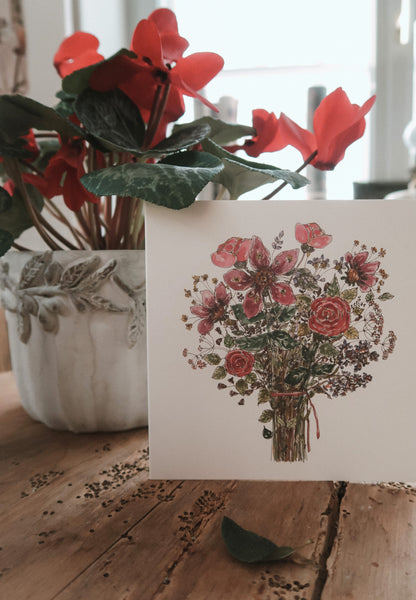 Flower bouquet card, folded card