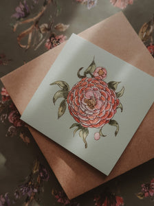 Pink flower on light blue small flat card