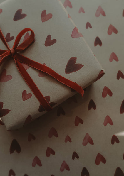 RED HEARTS kraft wrapping paper