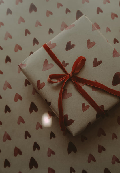 SET OF 3 pieces RED HEARTS kraft wrapping paper