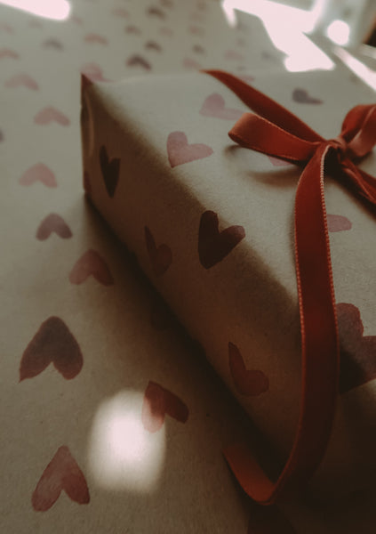 RED HEARTS kraft wrapping paper