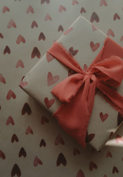 RED HEARTS kraft wrapping paper