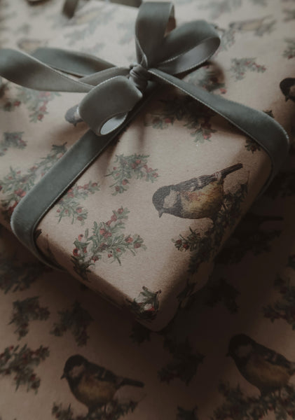 Tit bird kraft wrapping paper