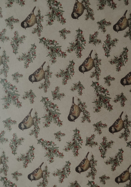 Tit bird kraft wrapping paper