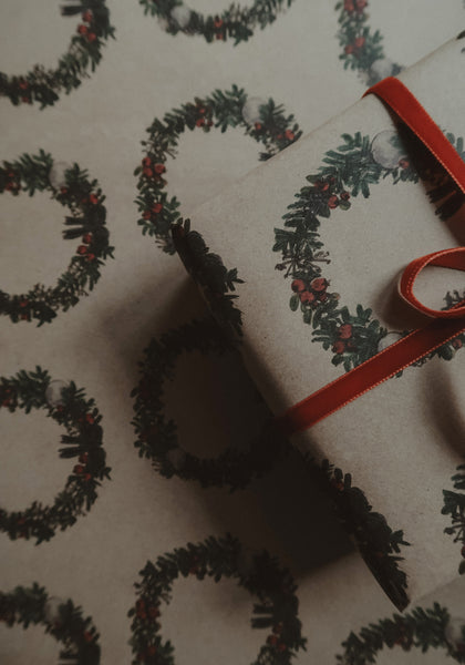 Christmas wreath kraft wrapping paper