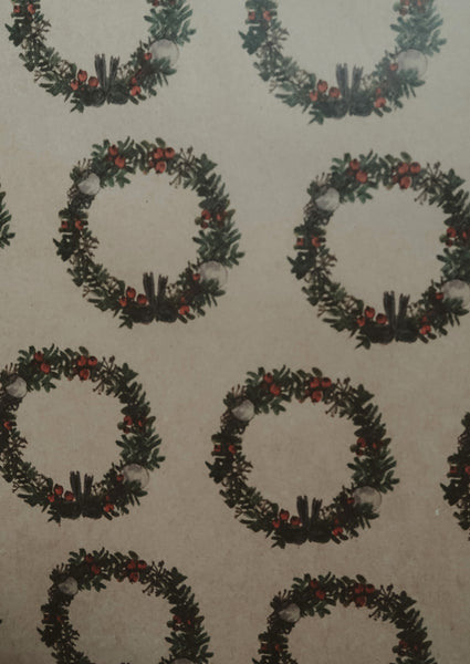 Christmas wreath kraft wrapping paper