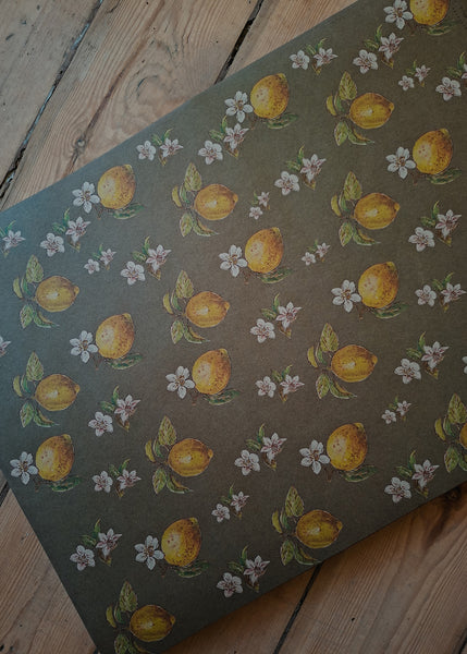 SET OF 3 pieces LEMONS kraft wrapping paper