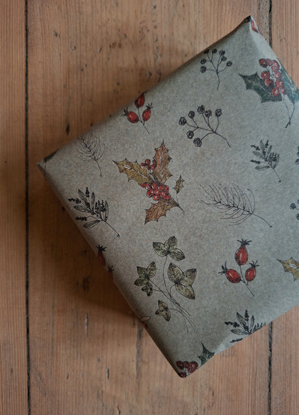 SET OF 3 pieces WINTER FLORALS kraft wrapping paper