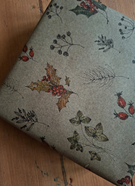 SET OF 3 pieces WINTER FLORALS kraft wrapping paper