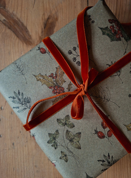 SET OF 3 pieces WINTER FLORALS kraft wrapping paper