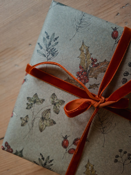 SET OF 3 pieces WINTER FLORALS kraft wrapping paper