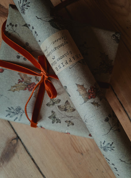 SET OF 3 pieces WINTER FLORALS kraft wrapping paper