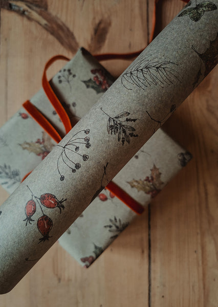 SET OF 3 pieces WINTER FLORALS kraft wrapping paper