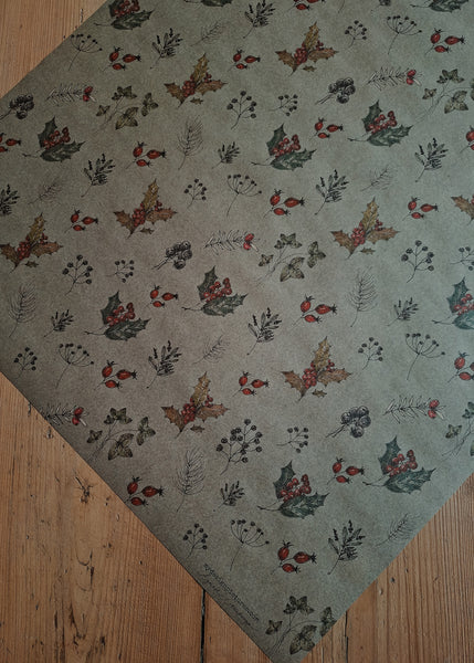 SET OF 3 pieces WINTER FLORALS kraft wrapping paper