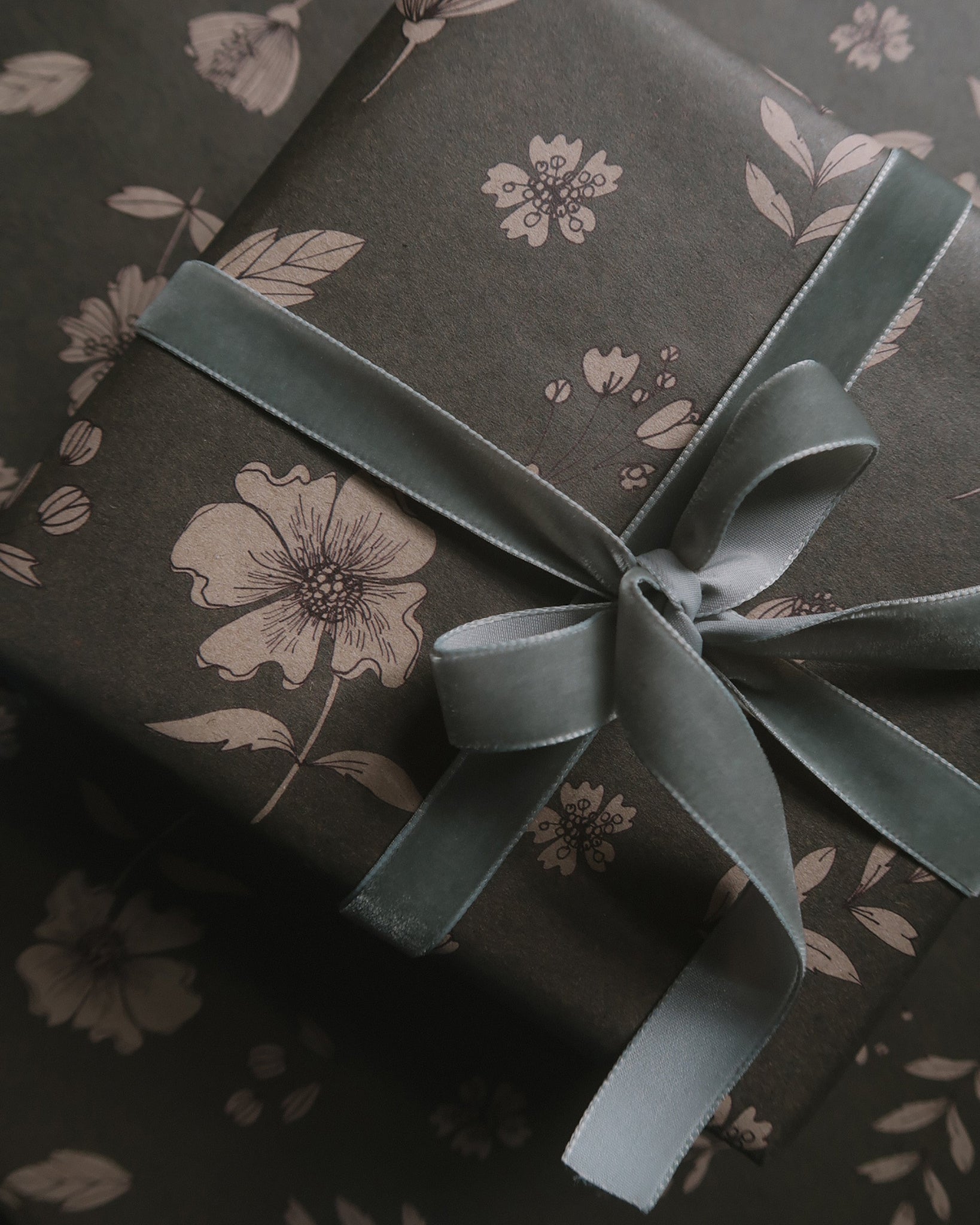 FLORAL gray blue kraft wrapping paper