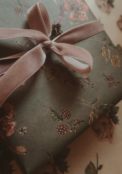 Flowers on dark gray kraft wrapping paper
