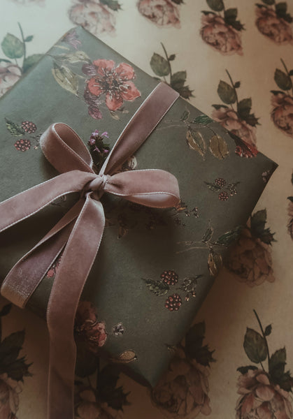 Flowers on dark gray kraft wrapping paper