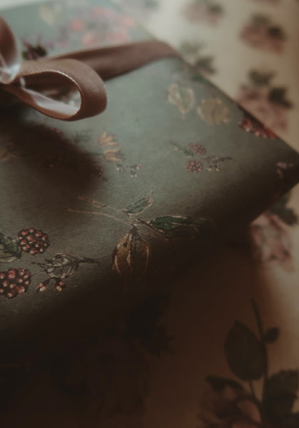 Flowers on dark gray kraft wrapping paper