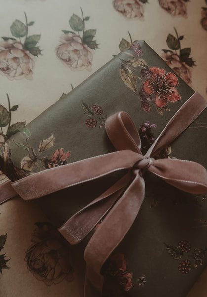 Flowers on dark gray kraft wrapping paper