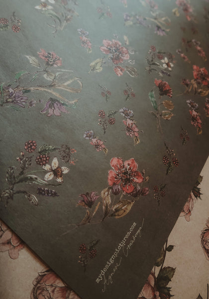 Flowers on dark gray kraft wrapping paper