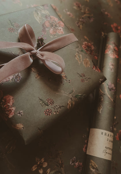 Flowers on dark gray kraft wrapping paper