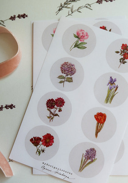 8 flowers sticker set